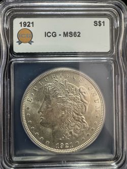 1921 $1 Silver Morgan Dollar ICG MS62 Graded Coin