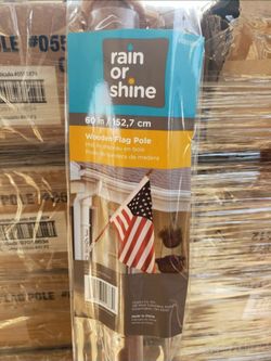 New Rain or Shine 60" Solid Pine Wooden House Flagpole - Tangle-Free Adjustable Rotating Ring - 5 Ft Wall Mount Wood Flag Pole for Garden, Yard, Porch