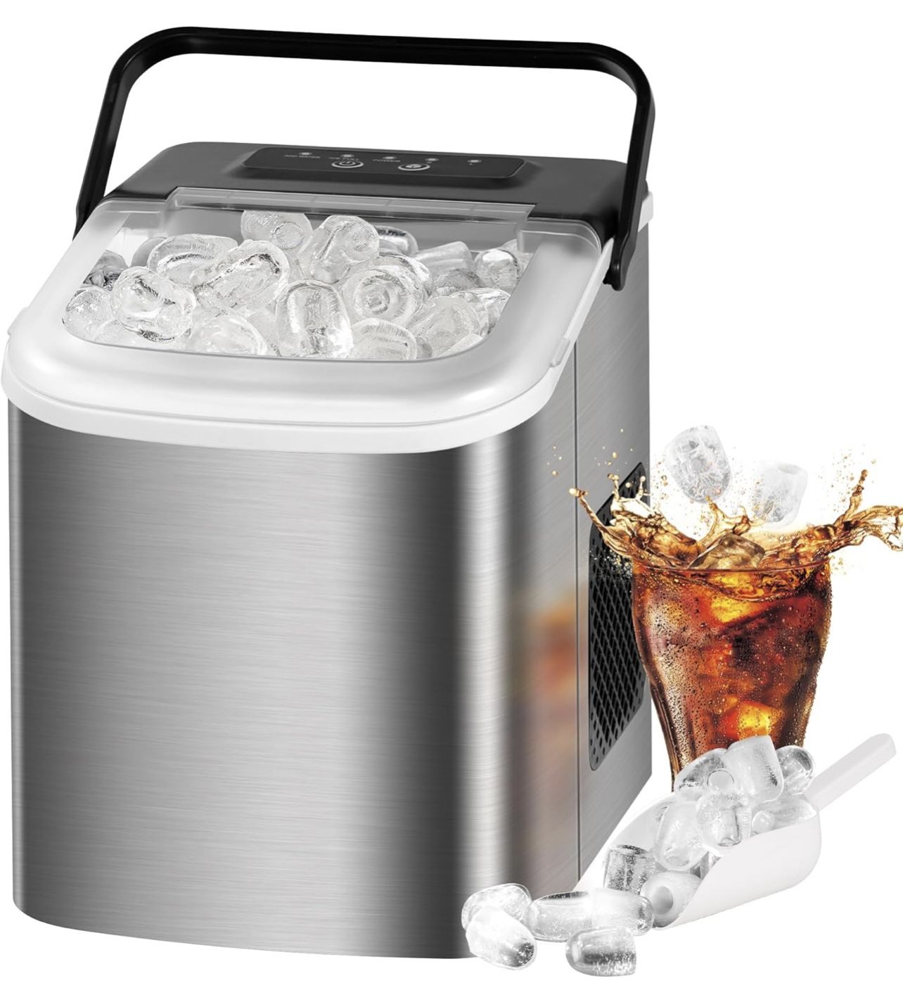 MAXEVE Ice Maker Countertop, 34LBs/24H Ice Machine, 2 Bullet Size, Fast Making 9Cubs in 5 Mins, Portable Ice Maker Machine with Self Cleaning, Ice Bas