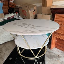 Beautiful Middle Table With Marble Design White & Gold