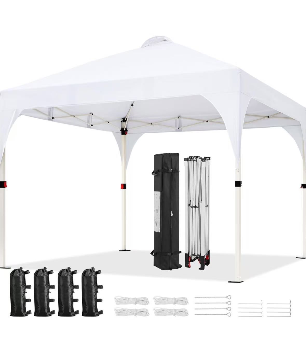 Yaheetech 10 x 10ft fold-out tent with ventilation, easy to set up tent, instant awning with bag with wheels, 4 sandbags, 12 stakes and 4 ropes. $70