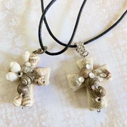 Cross Shells Crystal Pendant Necklace 