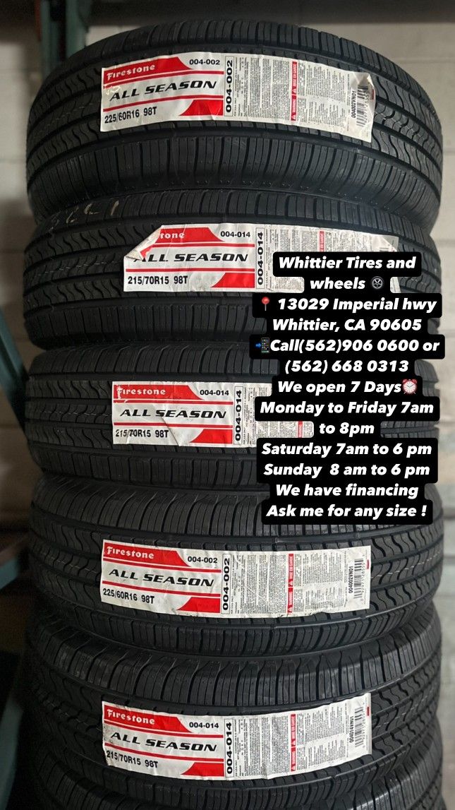 FIRESTONE HT SET OF NEW TIRES 215/70R15 , INCLUDING MOUNTING AND BALANCING. ASK ME FOR ANY SIZE OR BRAND
