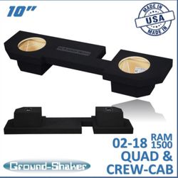 Black 10" Dual Sealed Tw3 Sub Box, Fits 02-18 Dodge Ram 1500 Crew-Cab & Ext-Cab