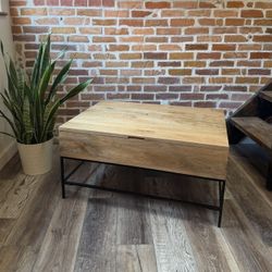 ✨Newly Refinished West Elm Solid Mango Wood Industrial Pop Up Coffee Table - Delivery Included 