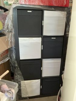 IKEA Kallax 8-Cube Storage Shelving Unit with Fabric Bins - Black-Brown