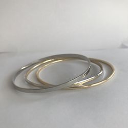Silver and gold color bangle bracelet bundle