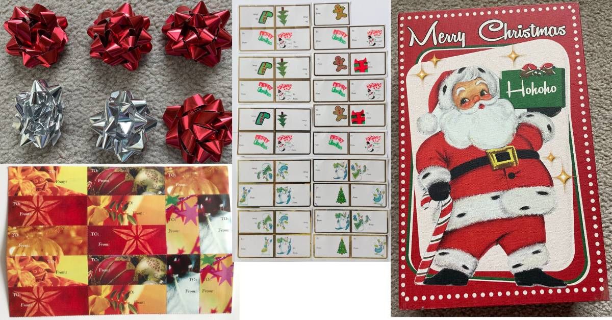 Gift Packing Supplies - 64 Tags + 7 Bows + Storage Box 