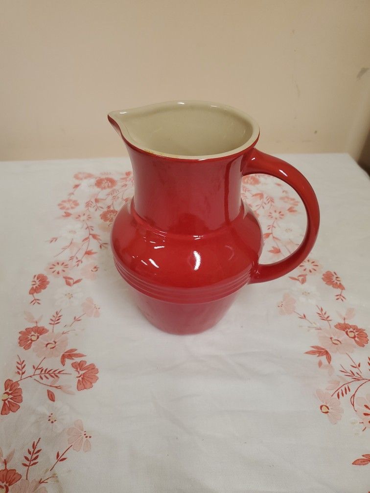 Well Equipped Kitchen Red Ceramic Pitcher H-9"