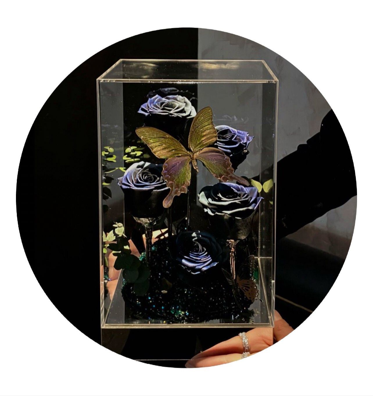 PRESERVED Forever Rose Bouquet Glass Dome/Blue Dried Flower Bouquet Arrangement Gift/butterfly/unique home decor /handmade little prince