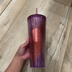 Starbucks 2021 Pink and Purple Grid Venti Cold Cup Tumbler