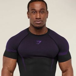 Gymshark Onyx 5.0 Seamless T-Shirt Black/Athletic Purple Size Small Medium Large  