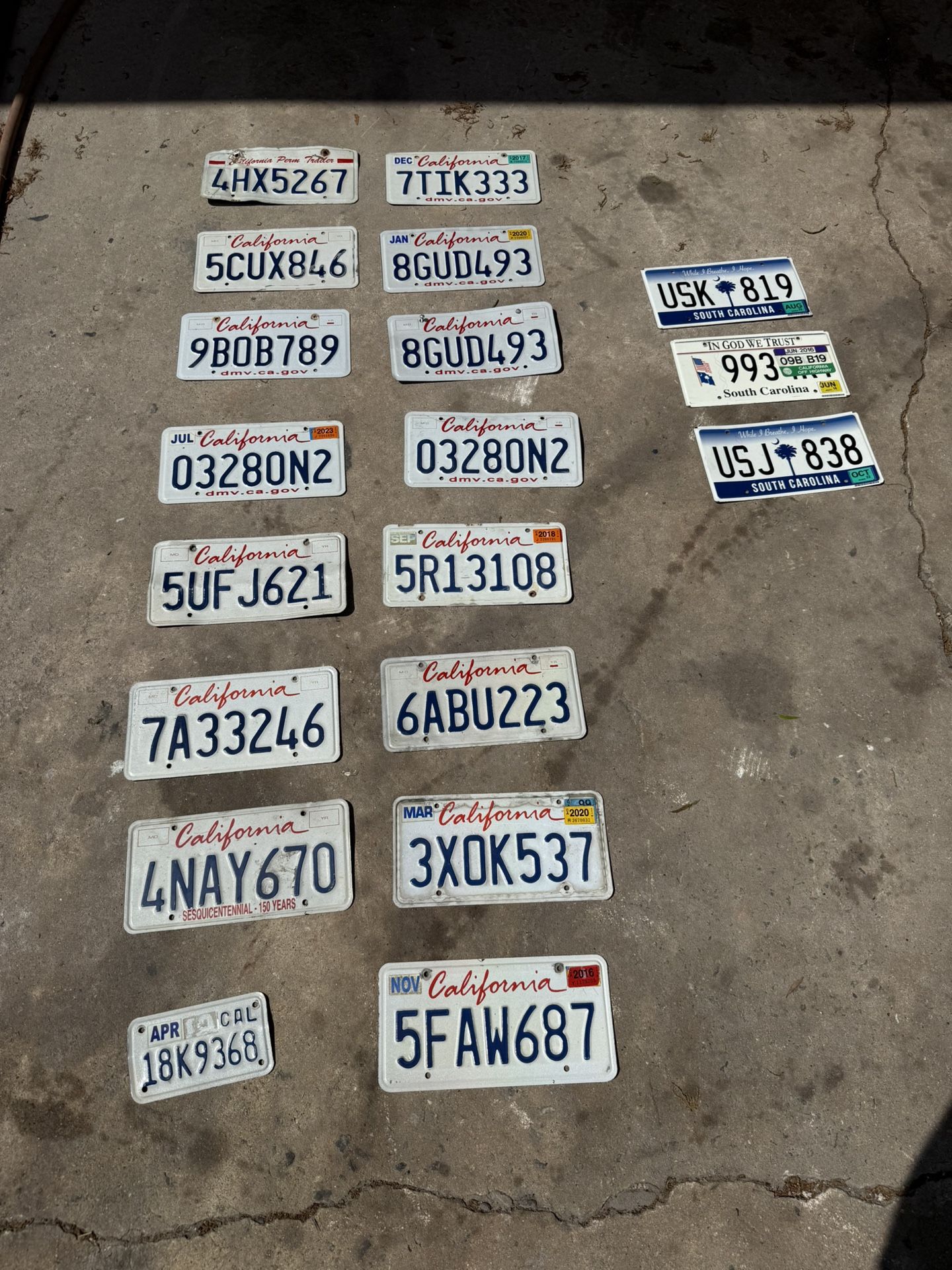 California License Plates $10 Each Anderson Sc