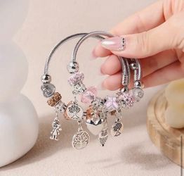 Silver Charm Bangle Bracelets TITANIUM STAINLESS STEEL