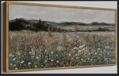 Vintage Landscape Framed Wall Art Meadow Flowers Farmhouse Decor Retro Classic Painting for Hallway Bedroom Living Room Dining Room - 20x40in Natural