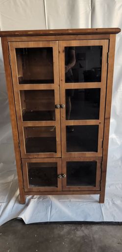 Rustic Wood Glass Door Display Cabinet - Already Assembled