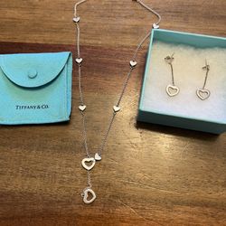 Authentic Tiffany & Co. Heart Link Lariat Necklace/earrings