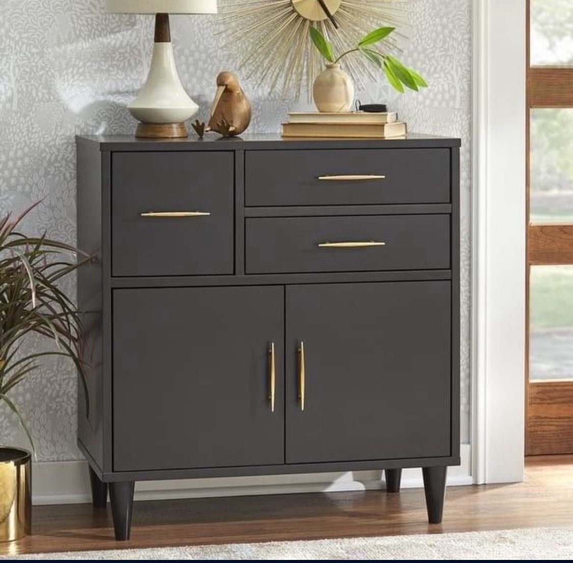New Mid Century Modern Black Storage Accent Cabinet