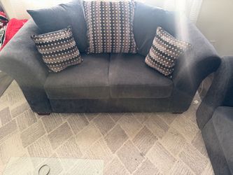 Gray Fabric Loveseat with Accent Pillows