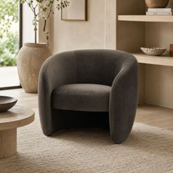 35" Espresso Brown Velvet "Canto" Vintage Accent Barrel Chair [Solid Wood Frame] [NEW]  **NO Assembly Req**   (ONLY 1 AVAIL.)