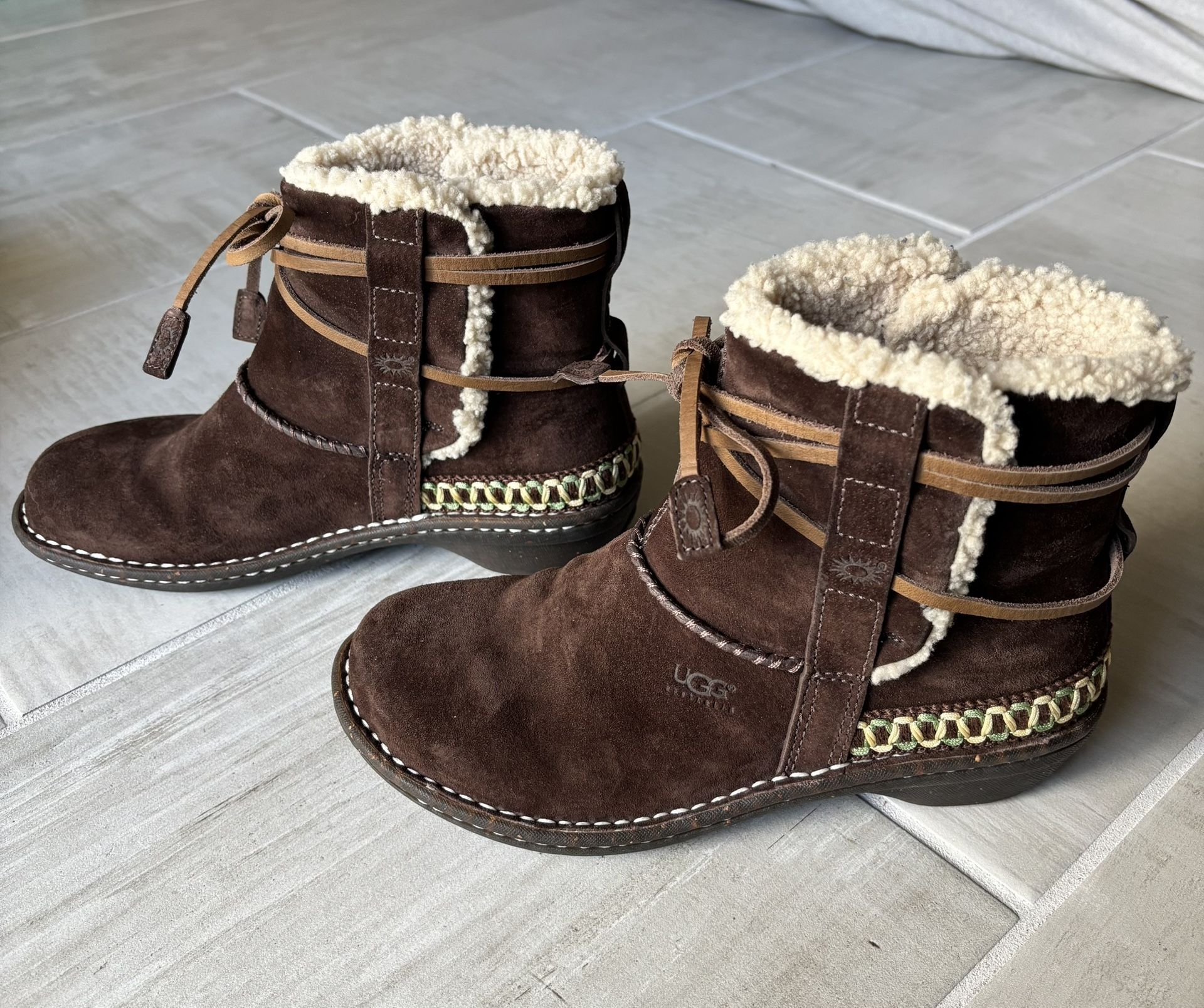 UGG 5178 COVE Dark Brown (Espresso) Suede Shearling Ankle Boots Womens Size 8