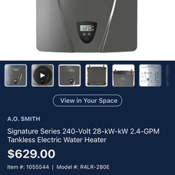 A.O SMITH Signature Series 240-Volt 28-kW-kW 2.4-GPM Tankless Electric Water Heater  