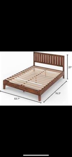 Giantex 14" Full Platform Bed Frame - Solid Rubberwood Walnut
