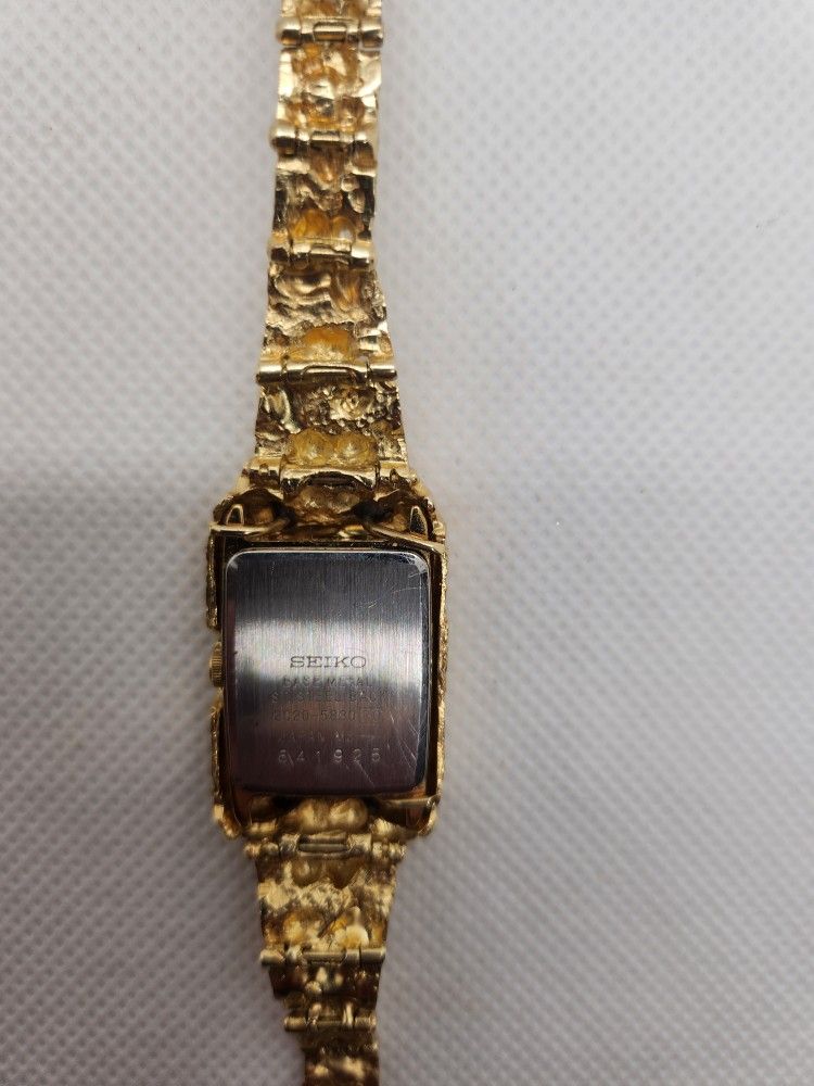 Vintage Seiko Quartz 14K Solid Gold Nugget Bracelet Watch – 1970s