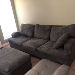 Grey Couch With Ottoman 