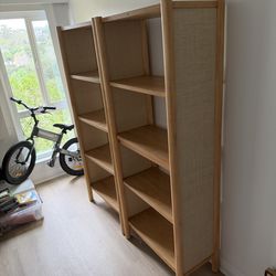 Book cases oak and rattan