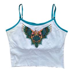 Vintage Y2K Harley Davidson Eagle Tank Top Cropped Size Large Made In USA