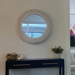 Blue Side Table / Console And White Circle Mirror