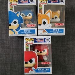 8-bit Sonic Tails and Knuckles Funko Pop Target exclusive 