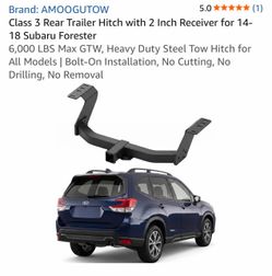 Class 3 Rear Trailer Hitch with 2 Inch Receiver for 14-18 Subaru Forester 6,000 LBS Max GTW, Heavy Duty Steel Tow Hitch for All Models | Bolt-On Insta