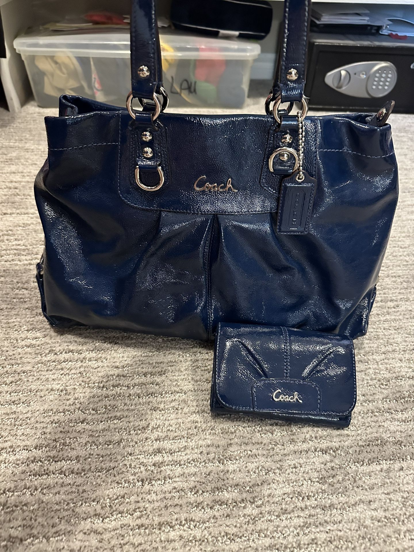 Coach Patent Leather Purse and Wallet (Blue)