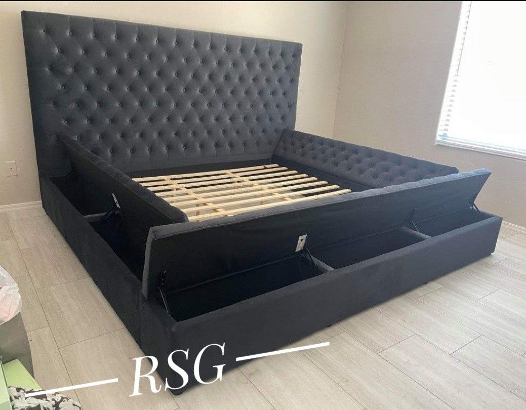 Black Velvet Tufted Design Queen Storage Bed/King Storage Bed 🛏️ Color Options Rectangular And Circle Shaped Available 