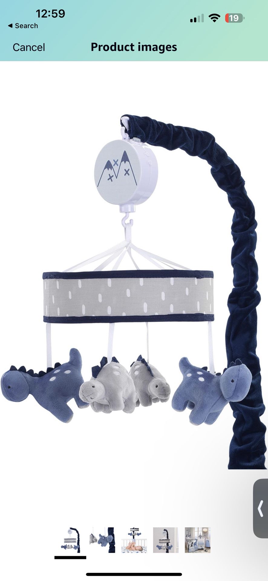 Lambs & Ivy Baby Dino Blue/Gray Dinosaur Musical Baby Crib Mobile Soother Toy