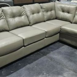 New grey leather sectional chaise