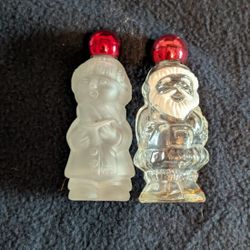 AVON Miniature Sweet Honesty Cologne Bottles Glass Santa And Caroler 1970s