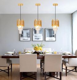 3 Pack Gold Mini Crystal Pendant Light for Kitchen Island K9 Crystal, Stainless Steel, Adjustable Height, E12 Base, Art Deco, for Dining Room Bedroom
