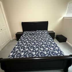 Queen Bed frame with Side tables