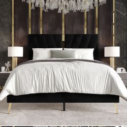 Queen Bed Black Velvet 