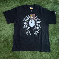 BLACK CHROME HEARTS X BAPE TEE, SIZE SMALL