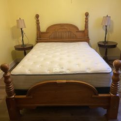 Selling as A Set .* Need Gone * Queen Size Bed Set With Box Spring And Lamps And Bedside Tables 