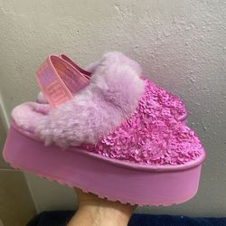 UGG Funkette Chunky Sequin Echinacea Pink Suede Sheepskin Platforms Size 7