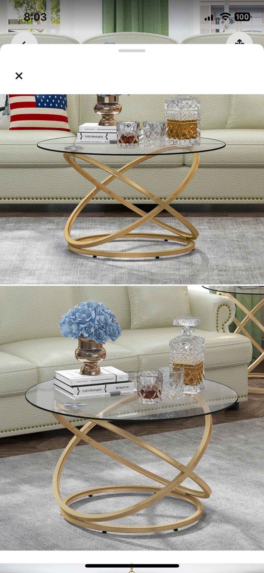 Gold And Glass Round Coffee Table ( Brand new)