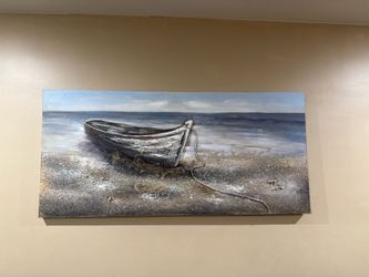Textured Boat Beach Wall Art Painting size 59”X 28”