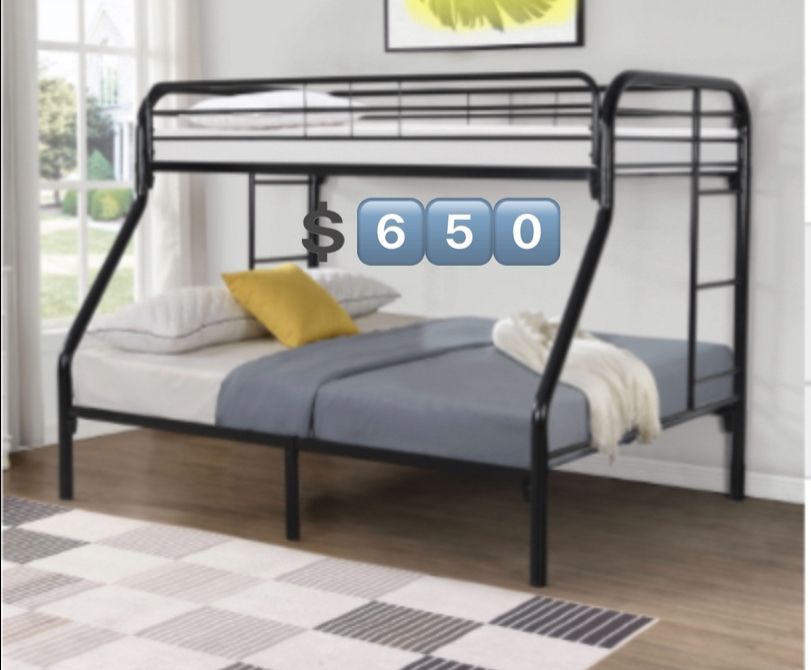 Metal Full/Twin Bunk Beds w/Mattresses. Cameron, Litera de Fierro