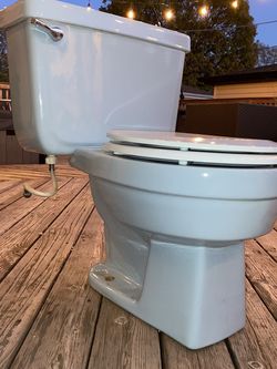 Vintage 1970 Light Blue Retro Toilet with Matching Sink