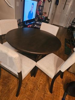 5 Piece Dining Table Set with 4 Upholstered Chairs,Wooden Living Room Furniture W/ 42" Round Kitchen
